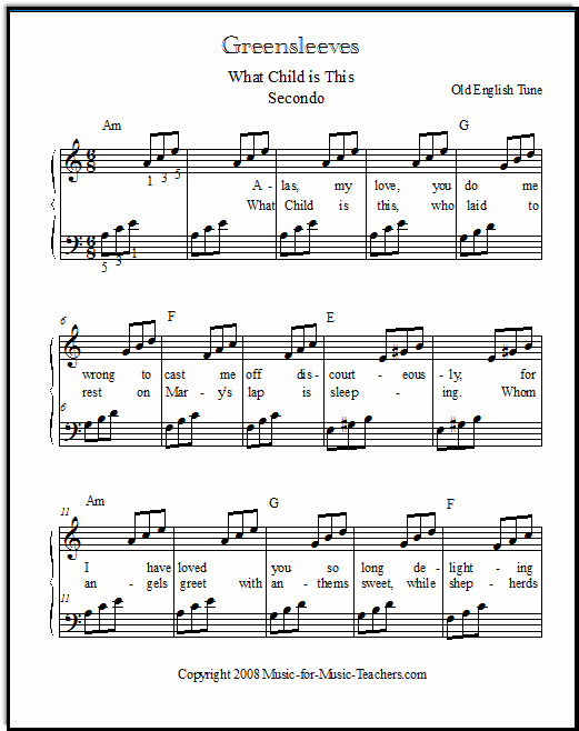 Greensleeves Free Sheet Music for Piano! Easy But Beautiful