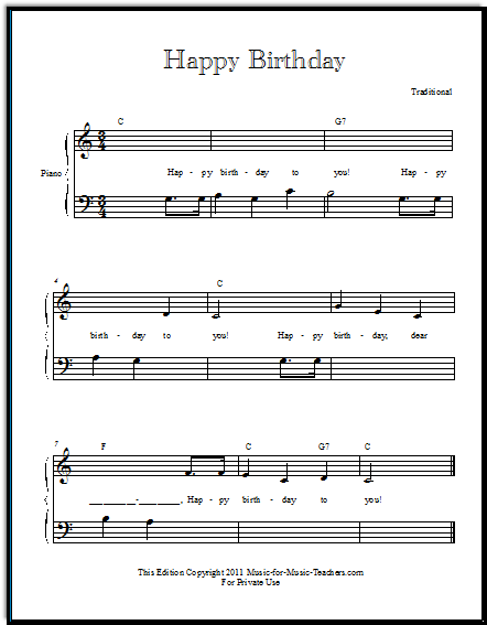 Happy Birthday Free Sheet Music for Guitar, Piano, & Lead Instruments