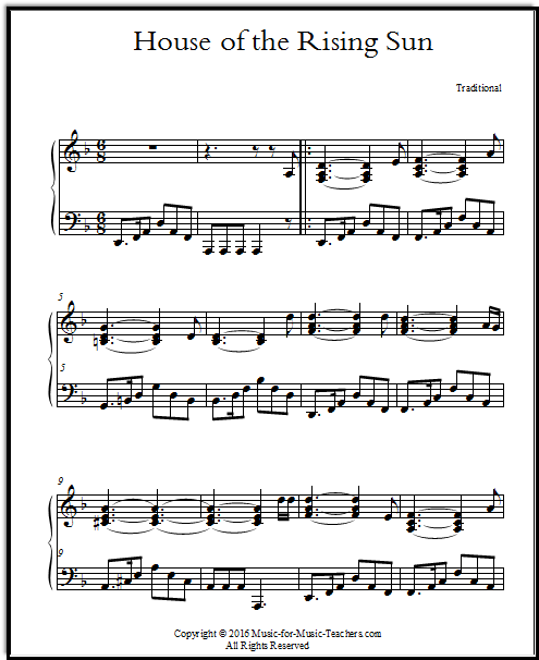 House Of The Rising Sun Chords Lyrics Free Sheet Music