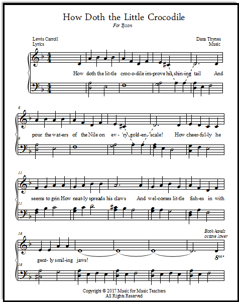 Easy piano songs - 3 arrangements: How Doth the Little Crocodile, by Lewis Carroll!