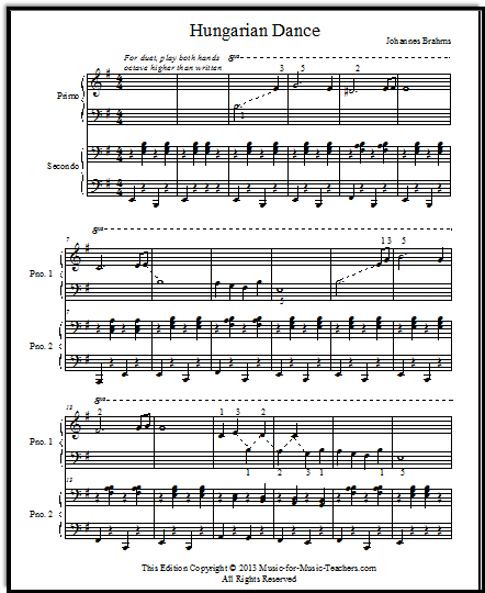 Hungarian Dance duet sheet music for piano