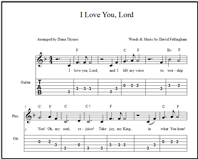 Guitar sheet music for church