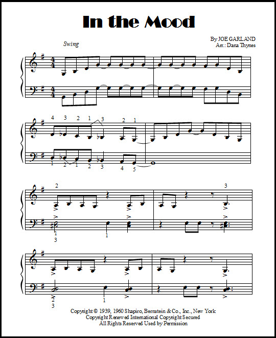 In the Mood piano music