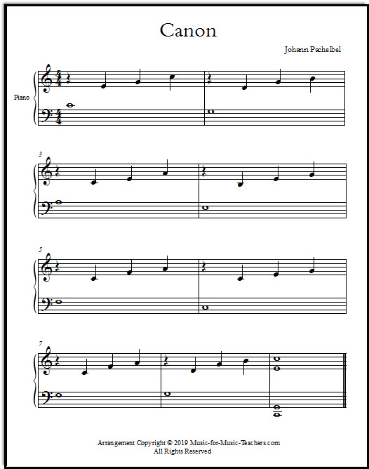 Pachelbel Canon sheet music intro for piano