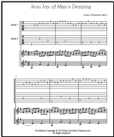 A duet version for guitar or treble instruments of Jesu Joy of Man's Desiring