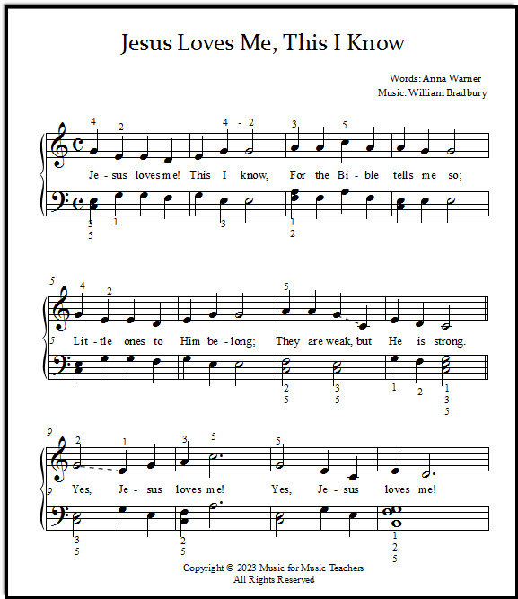 Gospel Song Jesus Loves Me Beginner And Easy Piano Plus Lead Sheets