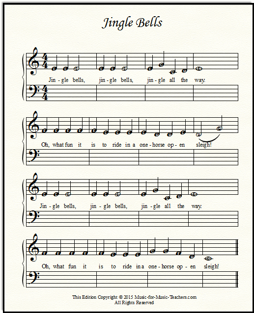 Jingle Bells Piano Sheet Music, Easy with Lyrics [PDF]