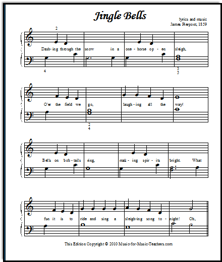 Jingle Bells Free Kids Sheet Music Intermediate And Elementary Versions