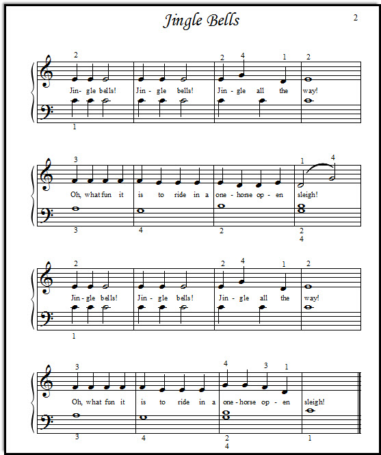 Jingle Bells Free! Kids Sheet Music, Intermediate and Elementary Versions