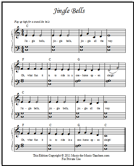 Jingle Bells Sheet Music for Beginner Piano Students