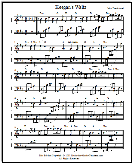 Irish piano sheet music Keegan's Waltz