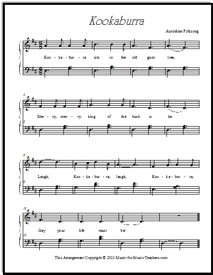 Kookaburra piano music