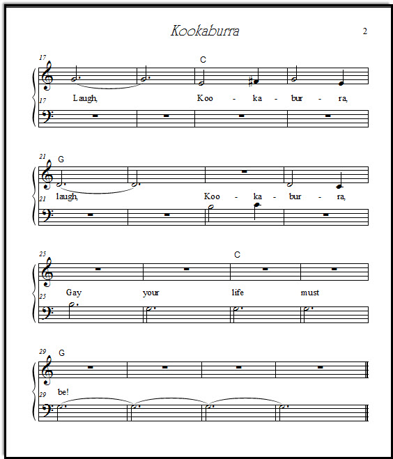 Easy arrangement for piano of Kookaburra