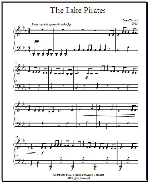 Free Printable Piano Sheet Music - Three Versions, The Lake Pirates!