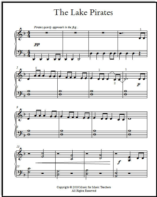 The Lake Pirates, a stirring but simple piece for young piano players.