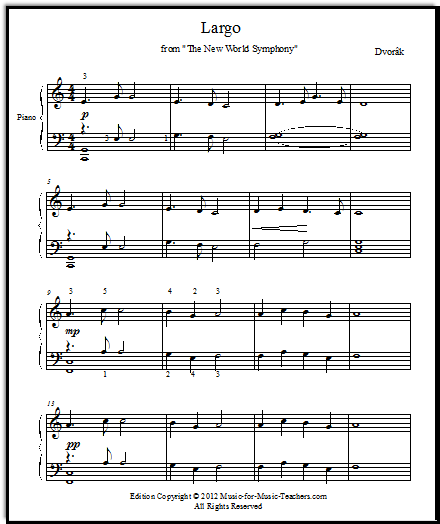 Largo from "The New World Symphony" - FREE Printable Sheet Music for Piano