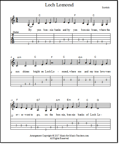 Guitar tabs for Loch Lomond