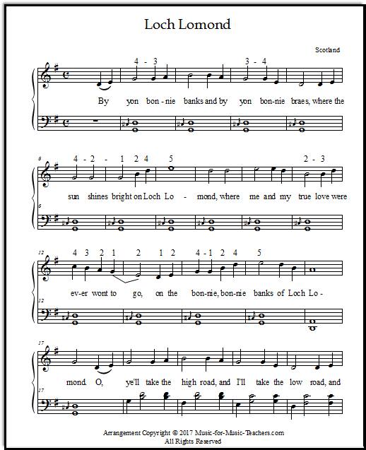 Early intermediate piano Loch Lomond