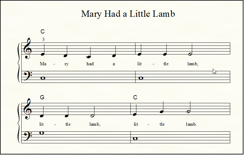Mary Had a Little Lamb with single bass notes