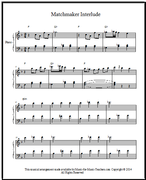 Matchmaker song from Fiddler on the Roof free sheet music for middle section