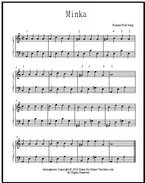 Minka, a piano arrangement of this high-energy song from Ukraine or Russia