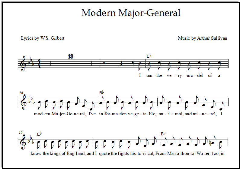 Closeup look at Modern Major General vocal line
