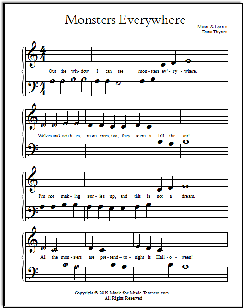 Halloween Songs for Beginner Piano, with &amp; without Lettered Notes!