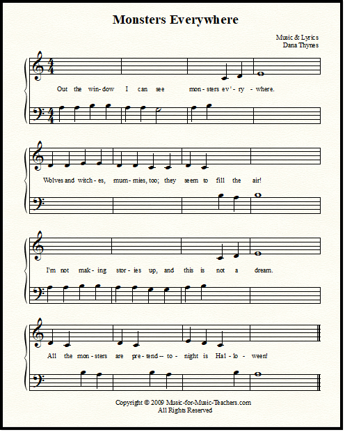 Welp Halloween Songs for Beginner Piano, with & without Lettered Notes! UO-49