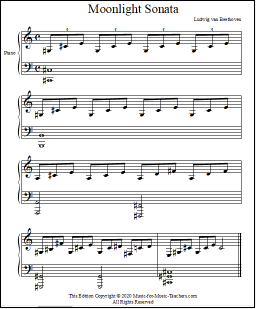 Original Beethoven Moonlight Sonata, first few measures