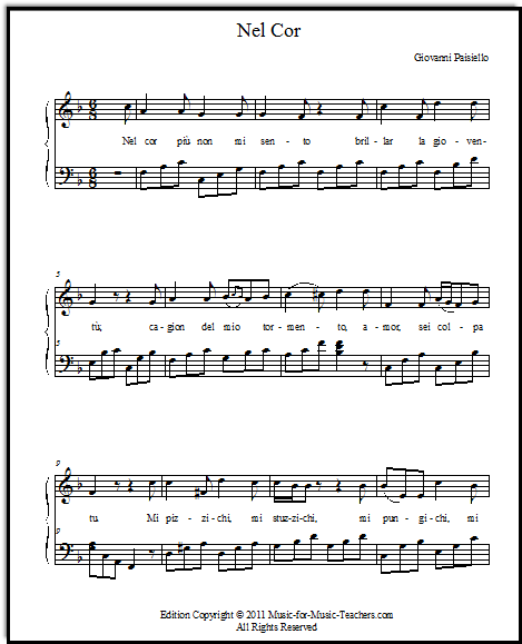 piano accompaniment for short aria Nel cor
