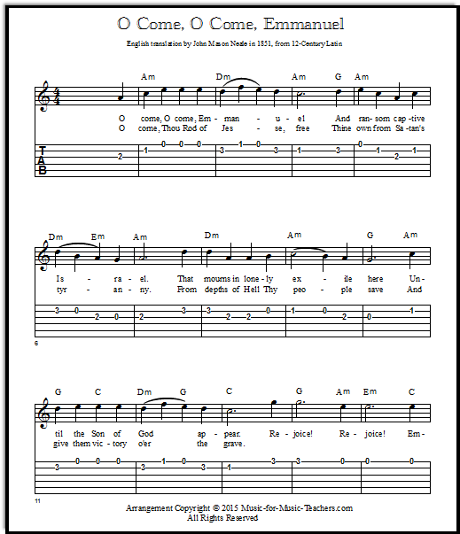O Come O Come Emmanuel chords and tabs for guitar