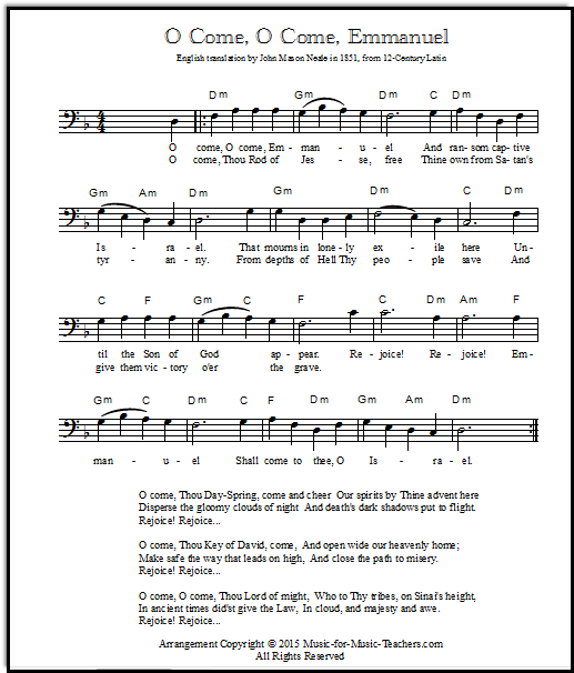 Bass clef O Come Emmanuel sheet music