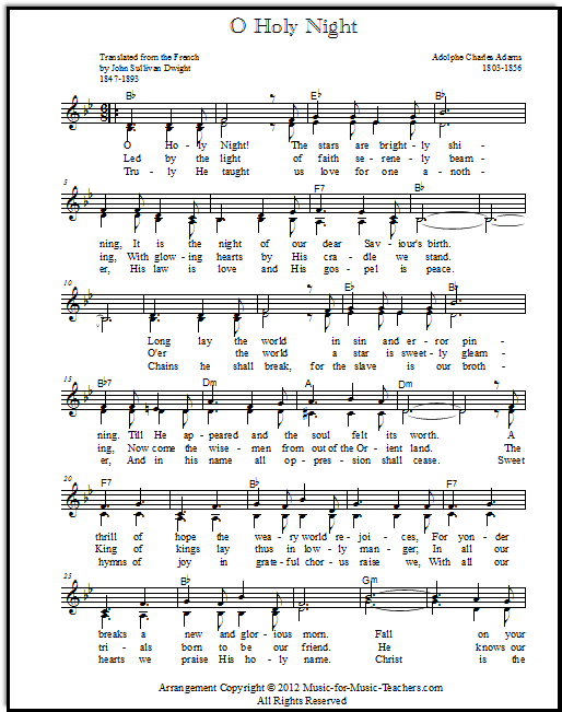 O Holy Night C Instrument Sheet Music (Lead Sheet) with Chords and Lyrics