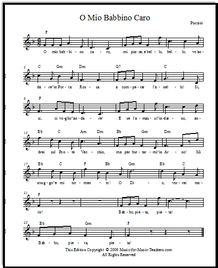 o mio babbino caro free opera sheet music for singers o mio babbino caro sheet music