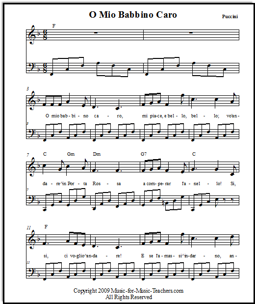 An easy piano arrangement of "O mio babbino caro" from the opera "Gianni Schicchi"