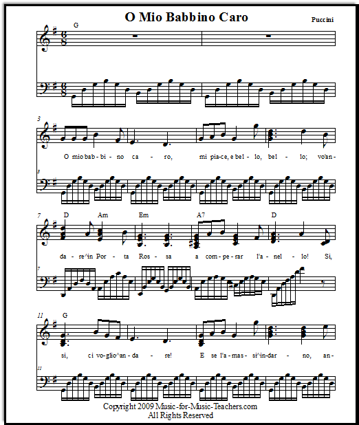 Opera music "O mio babbino" from Gianni Schicci