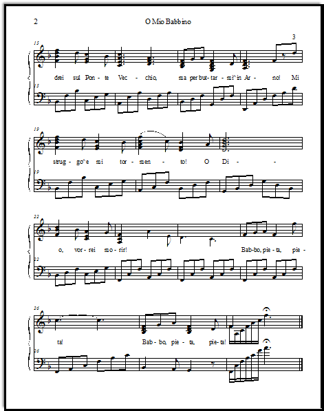 Easy piano version of O mio babbino sheet music