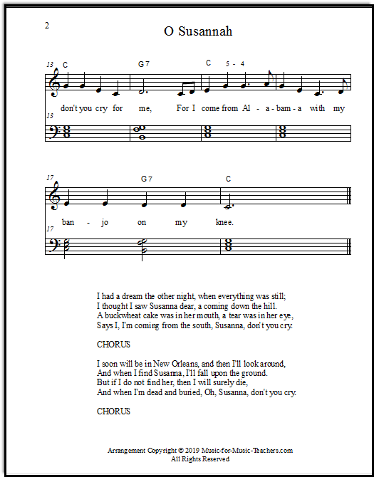 Page two of "O Susannah" piano music