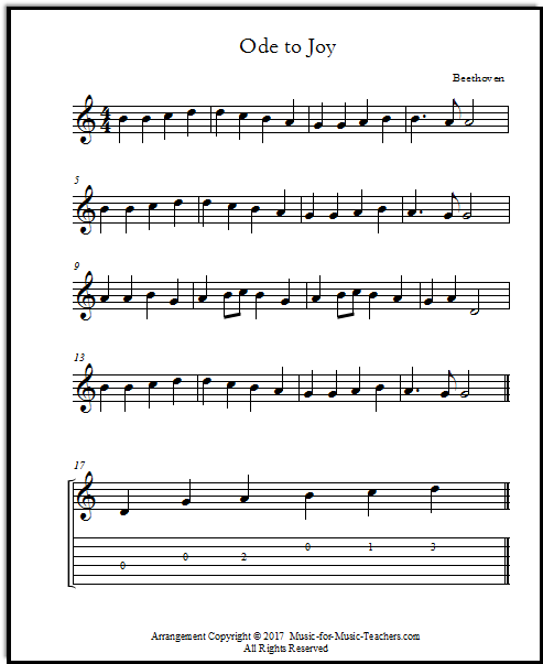 Ode to Joy for guitar, with standard notation