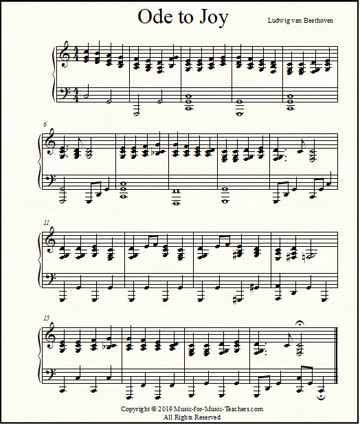 Ode to Joy arranged for advanced piano students or adults, with full-sounding chords