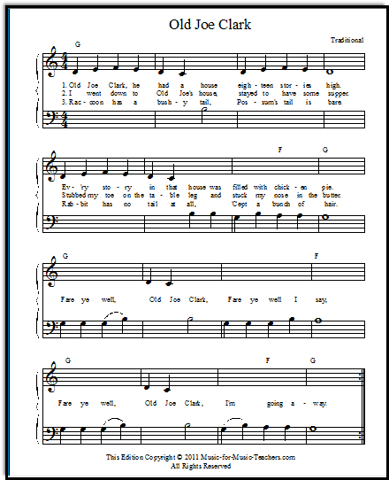 Piano chords for Old Joe Clark