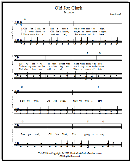 Old Joe Clark chords for piano sheet music