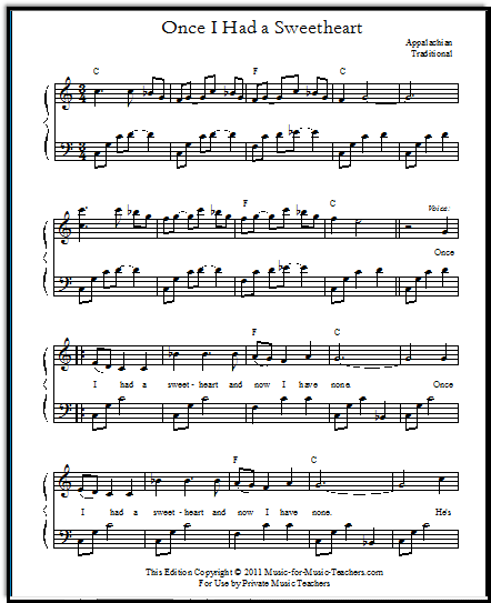 free vocal sheet music Once I Had a Sweetheart
