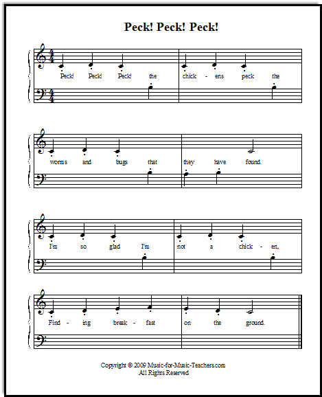 Free Beginner Piano Sheet Music, for Students Learning Staccato