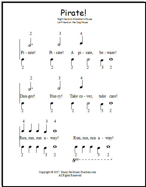 Pirate song for beginning piano players, on the black keys