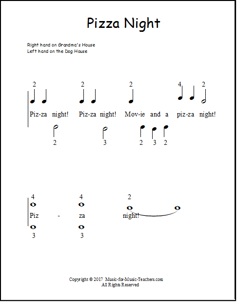 A song about pizza for beginning piano students, on the black keys.