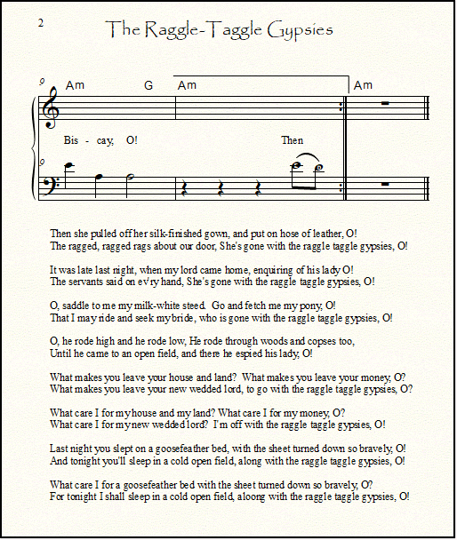 The Raggle-Taggle Gypsies, an easy beginner piano arrangement, page 2