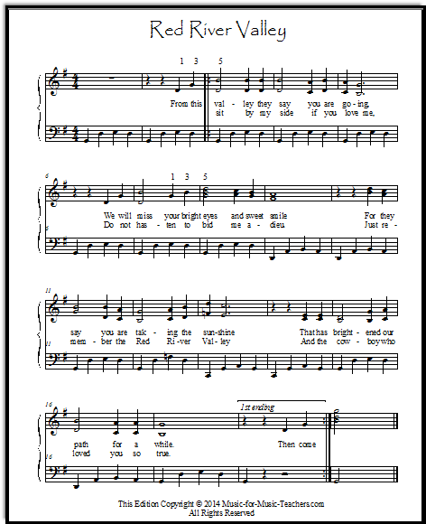 Red River Valley Sheet Music For Piano 4 Levels