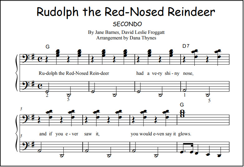 Duet Secondo sheet music for Rudolph the Rednosed Reindeer
