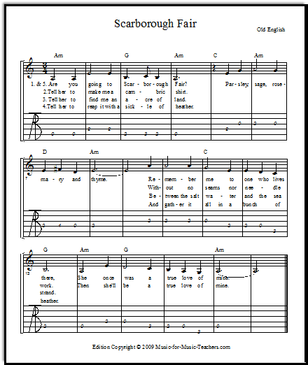 Scarborough Fair with guitar tabs